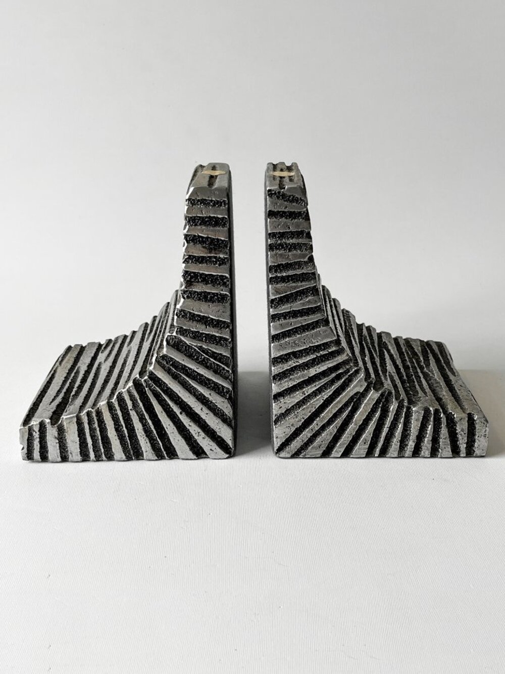 Vtg WMF Germany Brutalist Metal Bookends Sculptural Modernist Desk Decor Pair